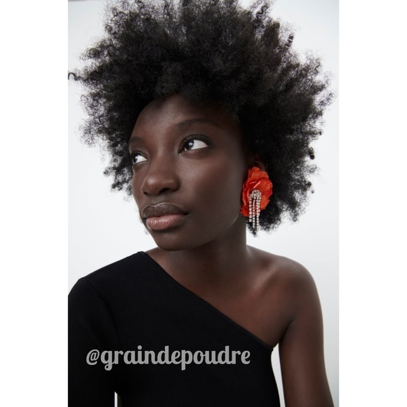 Zara Jewelry - Rare! Zara Coral Fabric Flower Rhinestone Cascade Earrings